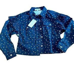 Nwt Something Navy Denim Floral Eyelet Lace Detail Jacket Small